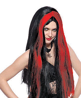 PERUCI HALLOWEEN - PERUCA PETRECERE DE VRAJITOARE NEGRU CU ROSU HALLOWEEN