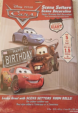DECORATIUNI PETRECERE CARNAVAL - POSTER PERETE interior/exterior SET 2 buc - CARS - HAPPY BIRTHDAY