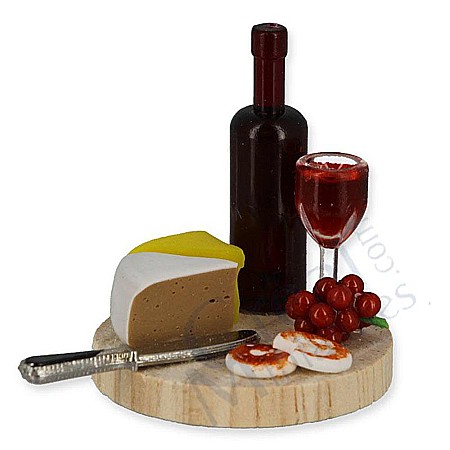 Accesorii diverse casuta Papusi - Platou frantuzesc branzeturi si vin - miniatura casute de papusi
