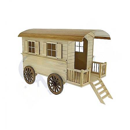 Kituri complete pentru asamblat - Casute si diorame - Casuta pe roti din lemn natur - kit complet pentru asamblare-miniatura la scara 1/12 papusi