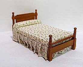DORMITOR - mobilier si accesorii miniaturi papusi - Pat din lemn culoare stejar - miniatura casuta papusi 1:12