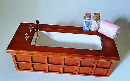 BAIE - Obiecte sanitare si Accesorii baie casuta papusi - Cada de baie cu masca din lemn culoare nuc 4 piese- RETRO