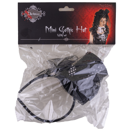 Bentiță cu mini pălărie neagră și voal – Catifea, buline lucioase, 12 x 10 x 22 cm – Cod 74859 [3]