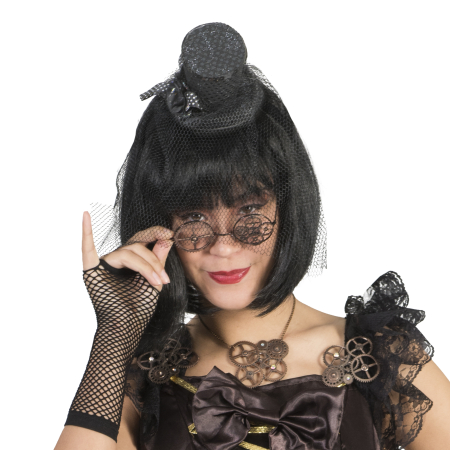 Bentiță cu mini pălărie neagră și voal – Catifea, buline lucioase, 12 x 10 x 22 cm – Cod 74859 [1]