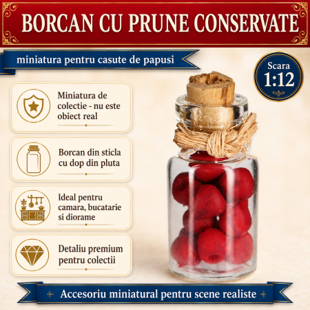 Mancare miniaturala - Borcan cu prune conservate, miniatura pentru casute de papusi, diorame si colectii