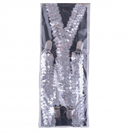 Bretele Petrecere Glamour Argintii cu Paiete – Accesorii Party Stralucitoare -Cod 60821 [2]