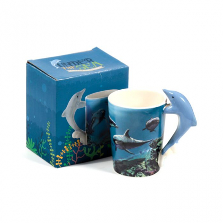 Cani 3D - Cană din porțelan cu mâner 3D în formă de delfin – Lume Subacvatică
