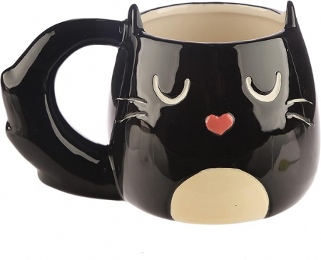 Cani 3D - Cană mare Feline Fine Black Cat în formă de pisică