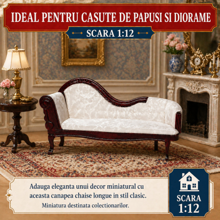 Canapea DeLuxe tip chaise longue din lemn mahon, miniatura 1:12 pentru casute de papusi [3]