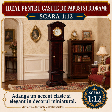 Ceas de podea tip pendula din lemn culoare mahon, miniatura 1:12 pentru casute de papusi [3]