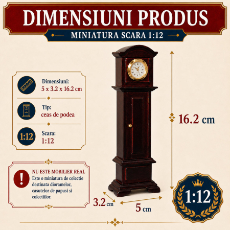 Ceas de podea tip pendula din lemn culoare mahon, miniatura 1:12 pentru casute de papusi [1]