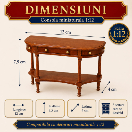 Consola Louis XVI din lemn culoare cires, miniatura 1:12 pentru casute de papusi [1]