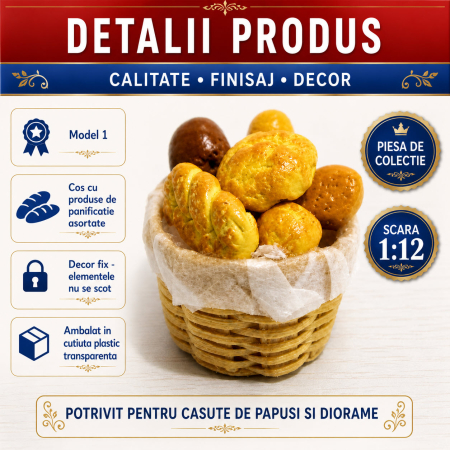 Cos cu paine si produse de patiserie, miniatura 1:12 pentru casute de papusi - Model 1 [2]