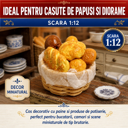 Cos cu paine si produse de patiserie, miniatura 1:12 pentru casute de papusi - Model 1 [3]