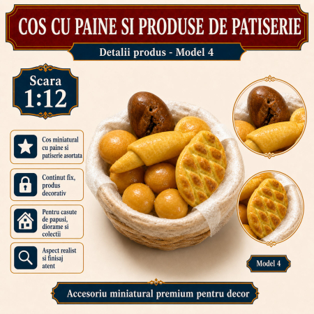 Cos cu paine si produse de patiserie, miniatura 1:12 pentru casute de papusi - Model 4 [2]