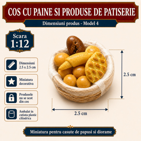 Cos cu paine si produse de patiserie, miniatura 1:12 pentru casute de papusi - Model 4 [1]