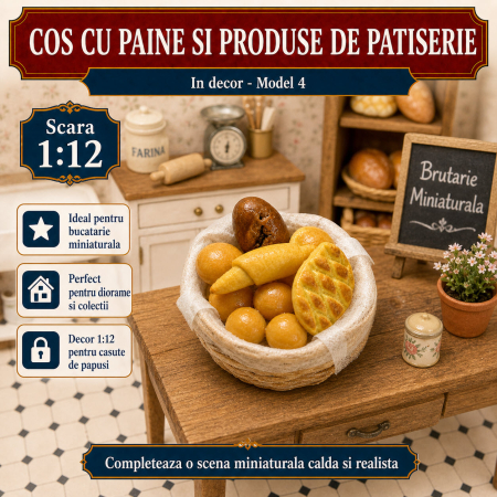 Cos cu paine si produse de patiserie, miniatura 1:12 pentru casute de papusi - Model 4 [3]