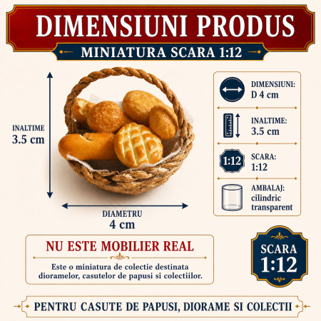 Cos mare cu toarta, paine si chifle asortate, miniatura 1:12 pentru casute de papusi [1]