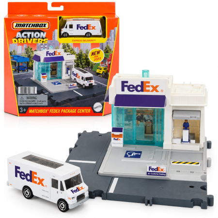 MACHETE AUTO SCARA 1:64 - Set de joaca Matchbox Action Drivers Centrul de colete FedEx cu camion inclus, scara 1:64