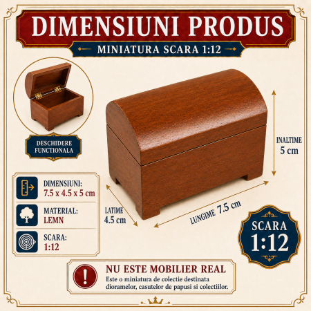 Cufar din lemn culoare nuc cu capac functional, miniatura 1:12 pentru casute de papusi [1]