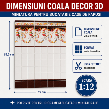 Decor 3D faianta alba cu flori vintage 28,5 x 19 cm, miniatura pentru bucatarie papusi [1]