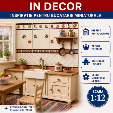 Decor 3D faianta cu flori 27,5 x 16,2 cm, miniatura pentru bucatarie papusi [3]