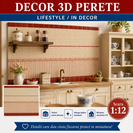 Decor 3D perete faianta mediteraneana 28,5 x 19 cm, miniatura pentru bucatarie papusi [3]