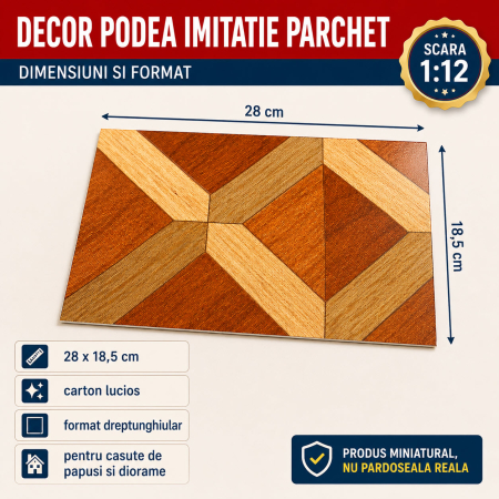 Decor podea imitatie parchet 28 x 18,5 cm, miniatura pentru casute de papusi si diorame [1]