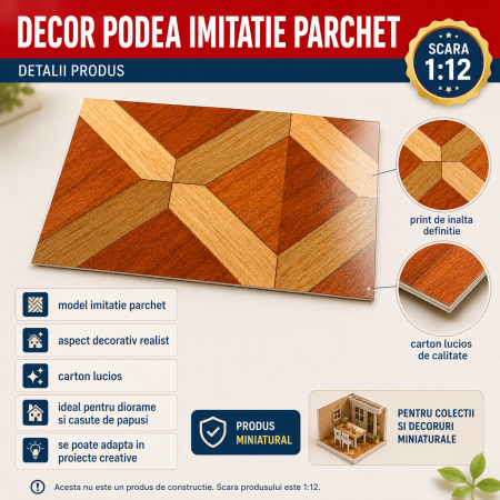 Decor podea imitatie parchet 28 x 18,5 cm, miniatura pentru casute de papusi si diorame [2]