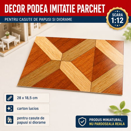 Pardoseli si textile miniaturale - Decor podea imitatie parchet 28 x 18,5 cm, miniatura pentru casute de papusi si diorame