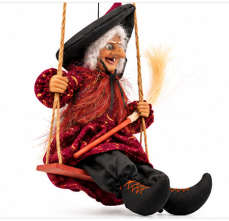 Decoratiune Vrajitoare Halloween pe Leagan, Sunete, Lumini si Miscare, 30 cm, Bordo cu Stele Aurii [3]