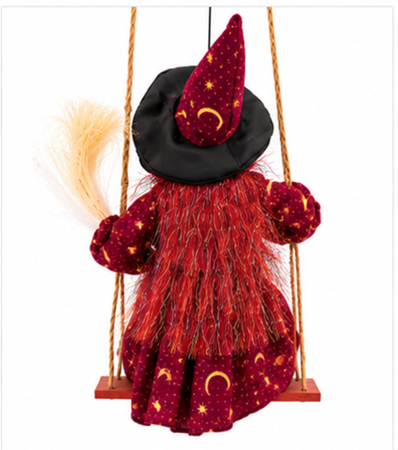 Decoratiune Vrajitoare Halloween pe Leagan, Sunete, Lumini si Miscare, 30 cm, Bordo cu Stele Aurii [4]