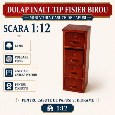 Living miniatural - Dulap inalt tip fisier birou - miniatura pentru casute de papusi