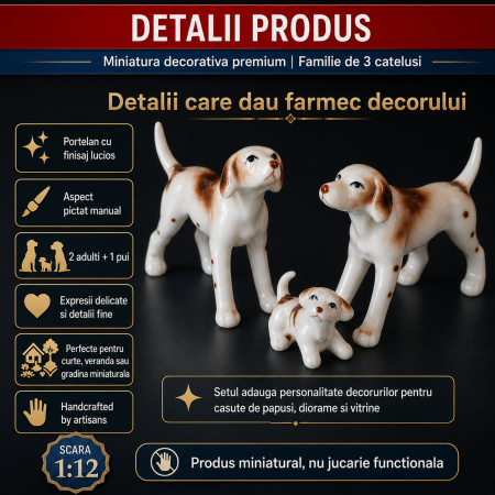 Familie de catelusi din portelan, miniaturi 1:12 pentru casute de papusi [2]