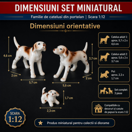 Familie de catelusi din portelan, miniaturi 1:12 pentru casute de papusi [1]