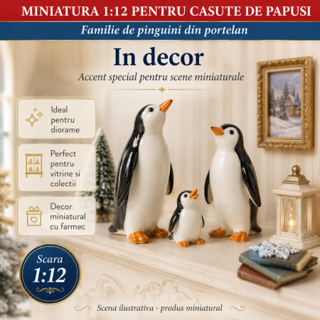 Familie de pinguini din portelan, miniaturi pentru casute de papusi [3]