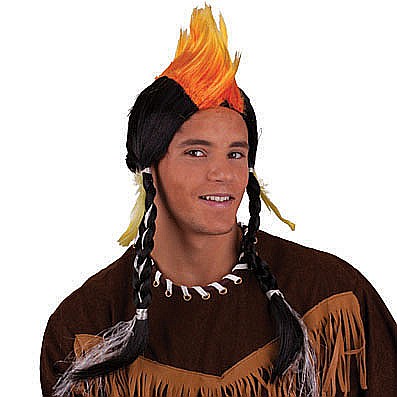 PERUCI PETRECERE CARNAVAL - Peruca petrecere indian neagra cu codite - Cod 57585