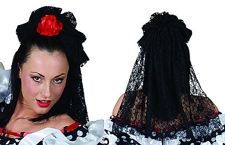 ACCESORII SI BIJUTERII CARNAVAL - Voal spaniol negru cu brosa - Cod 62414