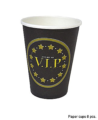PARTY - Pahare carton VIP – Negru cu auriu, set 8 buc