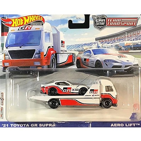 Seturi HOTWHEELS - Set masinute Hot Wheels Car Culture – Team transport, Aero Lift, cu masinuta, Toyota GR Supra, 1:64