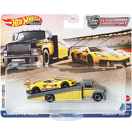 Seturi HOTWHEELS - Set masinute Hot Wheels Car Culture - Team transport, Carry On cu masinuta Corvette C8.R, 1:64