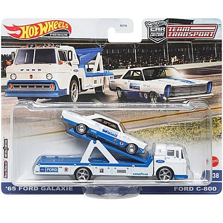 Seturi HOTWHEELS - Set masinute Hot Wheels Car Culture - Team transport, Ford C-800 cu masinuta Ford Galaxie 65, 1:64