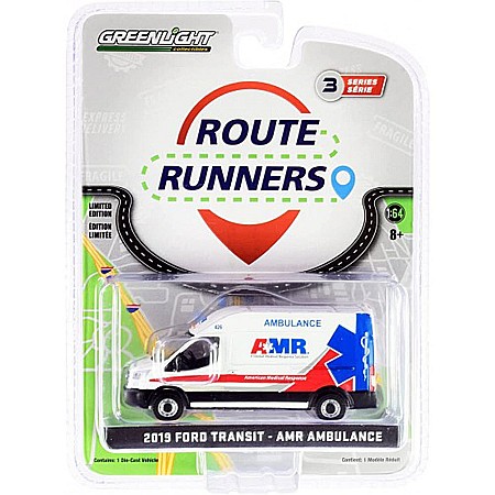 Macheta Ford Transit Ambulanta AMR 2019, Route Runners – Seria 3, scara 1:64 Greenlight [1]