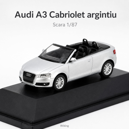 Macheta Audi A3 Cabriolet argintiu, cu vitrina plexiglas, scara 1:87, Audi Collection Dealer Models [1]