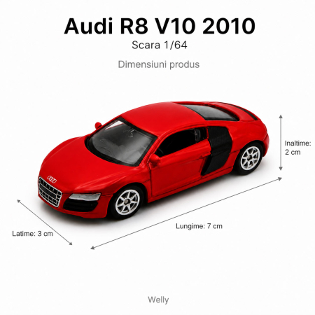 Macheta Audi R8 V10 2010 rosie, scara 1:64, Welly [2]