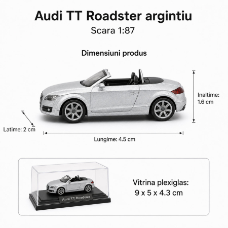 Macheta Audi TT Roadster scara 1:87, argintie, Dealer Models [2]