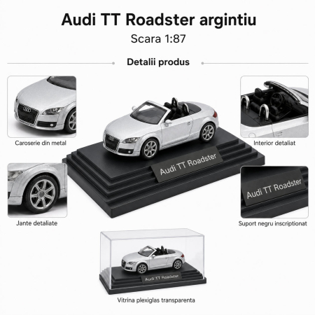 Macheta Audi TT Roadster scara 1:87, argintie, Dealer Models [3]