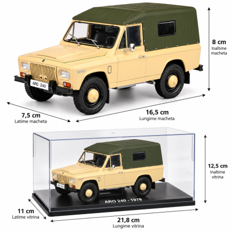 Macheta Auto ARO 240 1978 Crem, Scara 1:24, cu Postament Inscriptionat si Vitrina Plexiglas Premium [1]