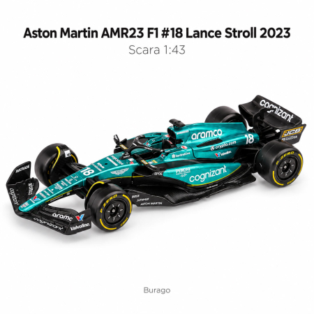 Macheta auto Aston Martin AMR23 F1 #18 Lance Stroll 2023, scara 1:43, Burago [2]
