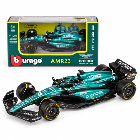 MACHETE RALIU – Miniaturi Masini de Raliu la Diverse Scari - Macheta auto Aston Martin AMR23 F1 #18 Lance Stroll 2023, scara 1:43, Burago